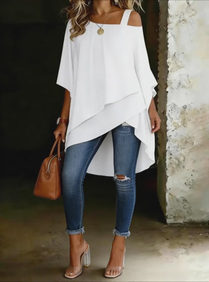 Women's One Shoulder Casual Tunic Top – Stylish Loose Fit Blouse